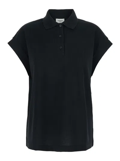 Saint Laurent Black Sleeveless Polo Shirt With Classic Collar And Cassandre Embroidery On The Front