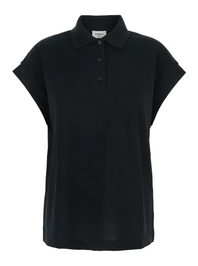 Saint Laurent Black Sleeveless Polo Shirt With Classic Collar And Cassandre Embroidery On The Front In Cotton Woma