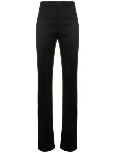 Saint Laurent Black Slim High Waisted Pants In Wool Woman In Multicolor