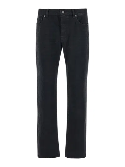 Saint Laurent Black Slim Jeans With Logo Patch In Denim Man In Multicolor