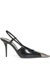 Saint Laurent Jeanne Slingback Pumps In Glazed Leather With Metal Toe Shoes In Black