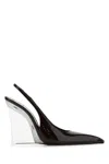 Saint Laurent Miller Patent-leather Slingback Wedge Pumps