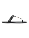 Saint Laurent Cassandra Flat Sole Metallic Toe Strap Sandals In Black