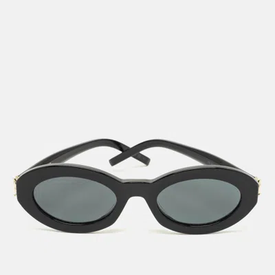 Pre-owned Saint Laurent Black Slm136 Monogram Frame Oval Sunglasses