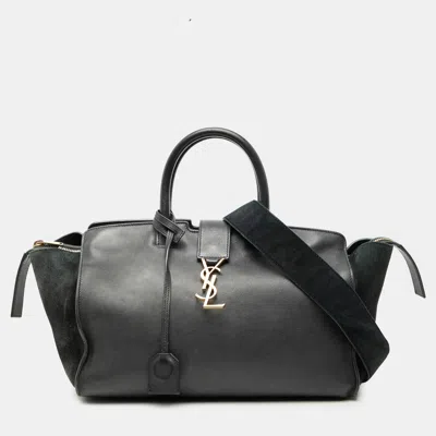 Pre-owned Saint Laurent Black Small Leather Downtown Cabas Satchel