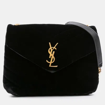 Pre-owned Saint Laurent Black Small Matelasse Velvet Monogram Loulou Crossbody