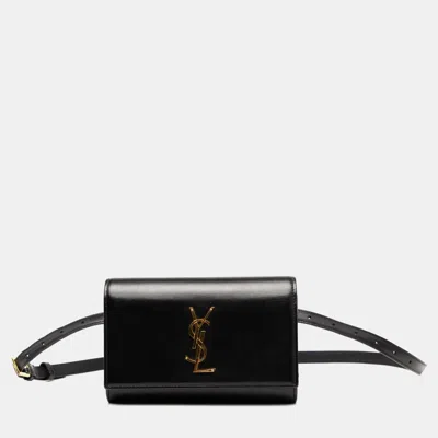 Pre-owned Saint Laurent Black Smooth Calfskin Monogram Kate Belt Bag
