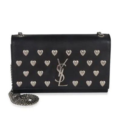 Pre-owned Saint Laurent Black Smooth Calfskin Studded Heart Medium Kate Chain Bag