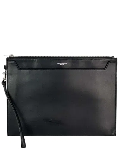 Saint Laurent Black Smooth Leather I-pad Case Clut