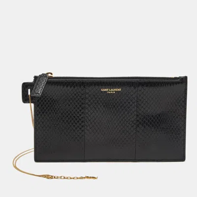 Pre-owned Saint Laurent Black Snakeskin Slim Chain Pouch