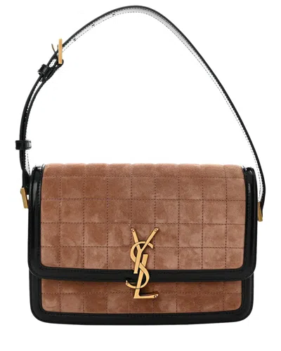Saint Laurent Black Spazzolato Leather Quilted Medium Solferino Shoulder Bag  (authentic Pre-loved)