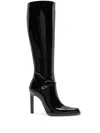 Saint Laurent Nina Patent Buckle Stiletto Knee Boots In Black