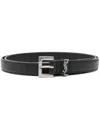 Saint Laurent Squared Buckle Smooth Leather Cassandre Thin Belt Accessories In Black