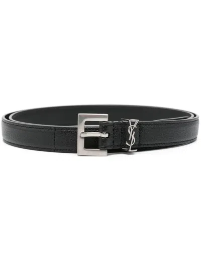 SAINT LAURENT BLACK LOGO BUCKLE BELT