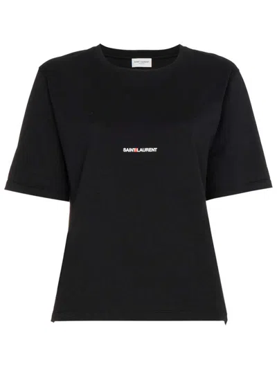 SAINT LAURENT BLACK STAMPA LOGO T-SHIRT