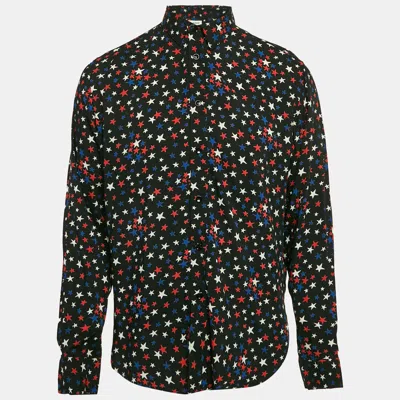 Pre-owned Saint Laurent Black Starts Print Crepe Long Sleeve Shirt Xl