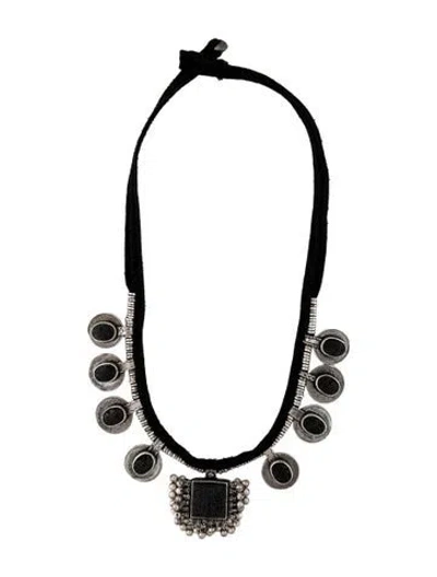 Pre-owned Saint Laurent Black Stone & Fabric Collar Necklace, 32"