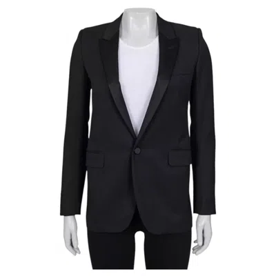 Pre-owned Saint Laurent Black Straight Fit Satin Lapels Blazer Sz.xs