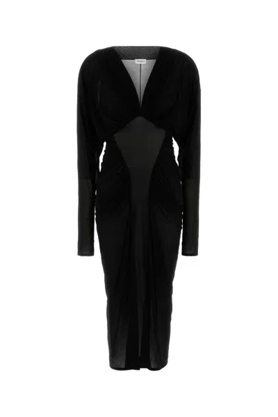 Saint Laurent Ruched Midi Dress In Black