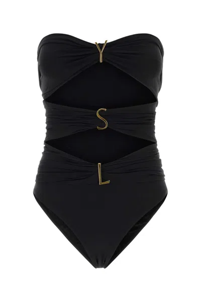 Saint Laurent Black Stretch Nylon Swimsuit In Red