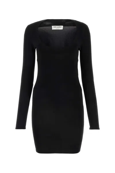 Saint Laurent Black Stretch Viscose Blend Dress In Noir