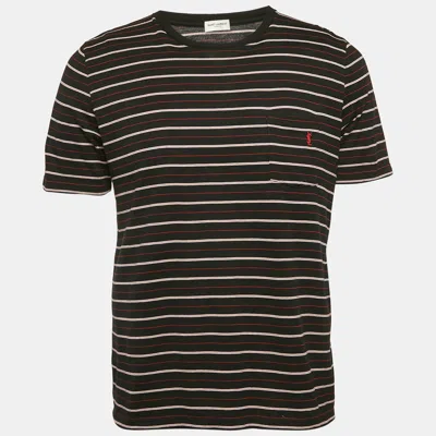 Pre-owned Saint Laurent Black Stripe Cotton Crew Neck T-shirt S