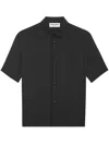Saint Laurent Camp-collar Striped Silk-charmeuse Shirt In Black