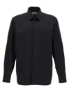 Saint Laurent Ysl Pinstriped Silk Shirt In Black