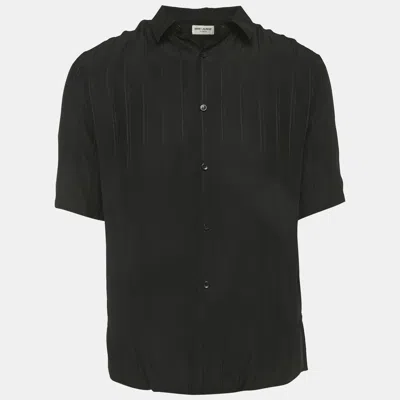 Pre-owned Saint Laurent Black Striped Silk Short Sleeve Shirt S