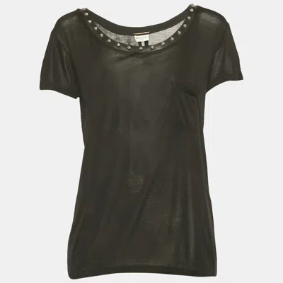 Pre-owned Saint Laurent Black Stud Silk Knit T-shirt S