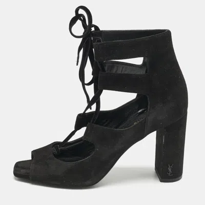 Pre-owned Saint Laurent Black Suede And Velvet Loulou Sandals Size 37