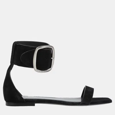 Pre-owned Saint Laurent Black Suede Ankle Strap Sandals Size 35
