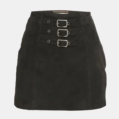 Pre-owned Saint Laurent Black Suede Buckle Detail Mini Skirt S