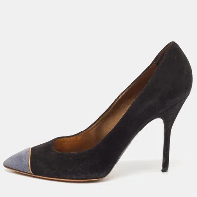 Pre-owned Saint Laurent Black Suede Cap Toe Pointed Toe Pumps Size 38.5