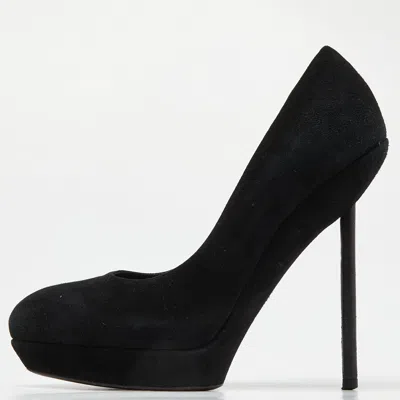 Pre-owned Saint Laurent Black Suede Janis Pumps Size 37