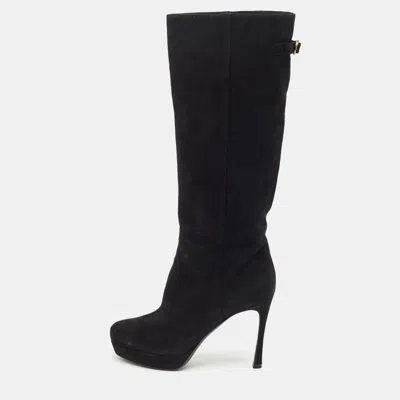Pre-owned Saint Laurent Black Suede Knee Length Boots Size 39