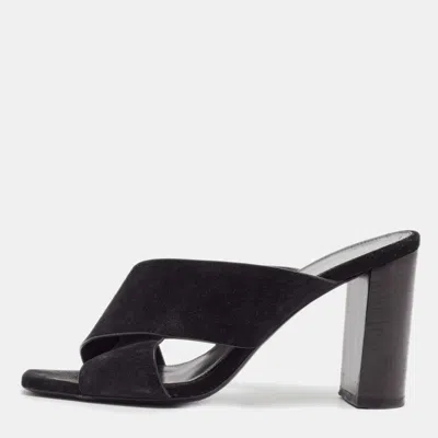 Pre-owned Saint Laurent Black Suede Loulou Slide Sandals Size 37.5