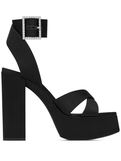 Saint Laurent Black Suede Platform Sandals For Women