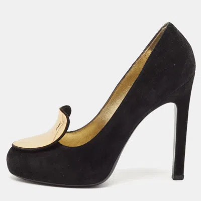 Pre-owned Saint Laurent Black Suede Round Toe Pumps Size 39