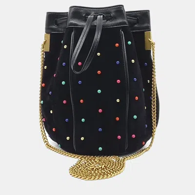 Pre-owned Saint Laurent Black Suede Talita Bucket Chain Crossbody Bag