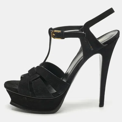 Pre-owned Saint Laurent Black Suede Tribute Platform Sandals Size 40.5
