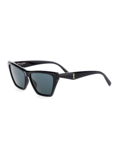 Saint Laurent Black Sunglasses With Rectangular Frame And Cassandre Logo On Temples In Acetate Woman In Gray