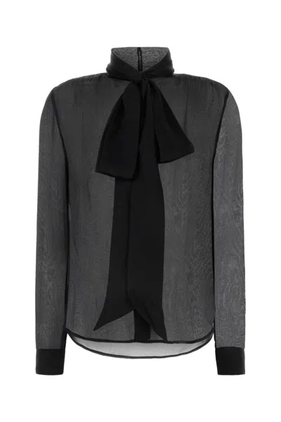SAINT LAURENT BLACK T0IE NECK BLOUSE TOP