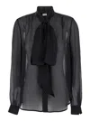 SAINT LAURENT BLACK TIE NECK BLOUSE IN SILK WOMAN