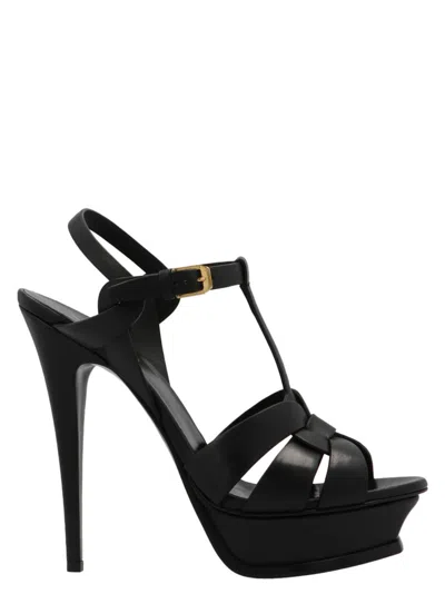 Saint Laurent Tribute Leather Sandals In Black