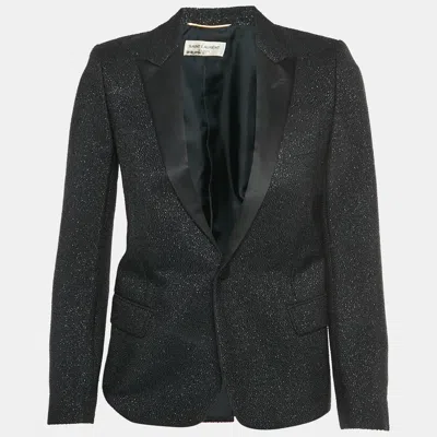 Pre-owned Saint Laurent Black Tweed Metallic Regular Fit Blazer M