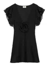 Saint Laurent V-neck Dress In Embroidered Muslin In Black