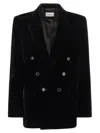 Saint Laurent Black Velvet Double-breasted Blazer In Black