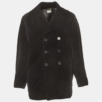 Pre-owned Saint Laurent Black Velvet Double Breasted Peacoat Xl