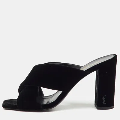 Pre-owned Saint Laurent Black Velvet Loulou Slide Sandals Size 35.5